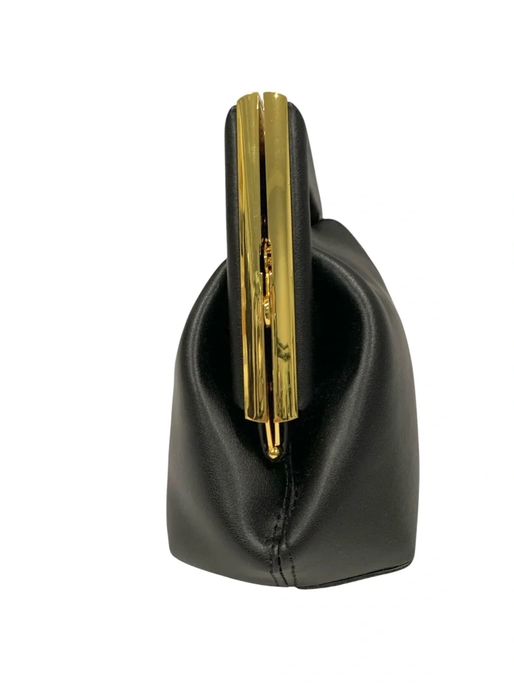 Black Frame-Top Leather Clutch with Gold Trim